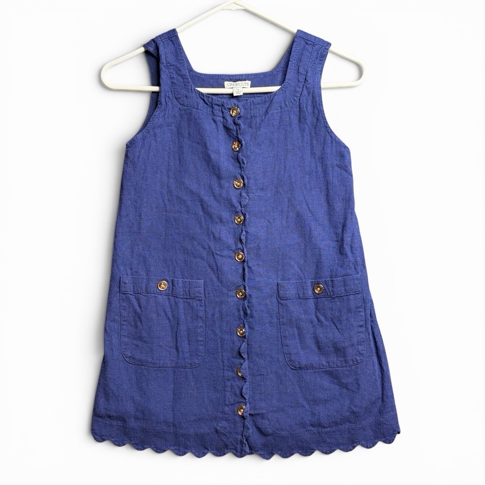 CrewCuts J. Crew Girls' 10 Claudia Dress Linen Blend Blue Scalloped Summer